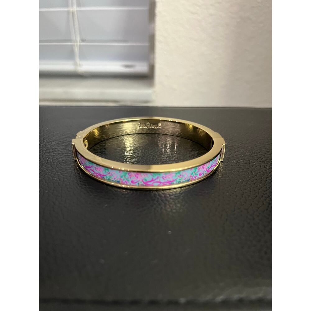 NWT Lilly Pulitzer Mandevilla Baby Photodome Bangle Bracelet Gold Hinge New